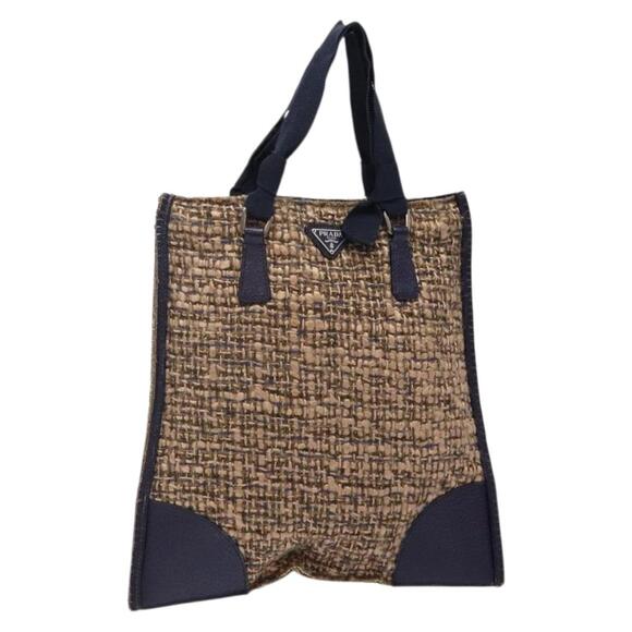 PRADA Hand Bag Tweed Beige Silver - Picture 1 of 13